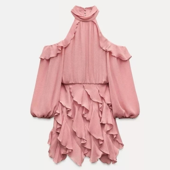 Zara High Collar Ruffle Mini Dress - Picture 7 of 7